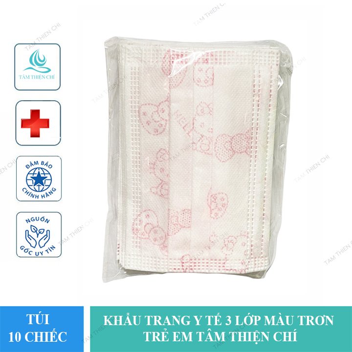 Khẩu trang y tế trẻ em 3 lớp hoa văn túi 10 chiếc TTC