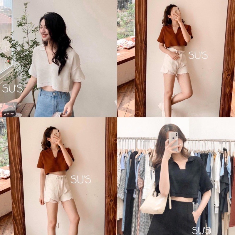 [Rẻ Vô Địch] Áo Thun Croptop Cổ V , Dáng Ôm Freesize <56kg, Chất Thun Gân Co Giãn, Hàng Chuẩn Đẹp