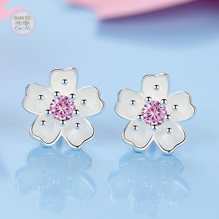 Bông tai hoa anh đào nhụy hồng bạc S925 cực xinh- HT236