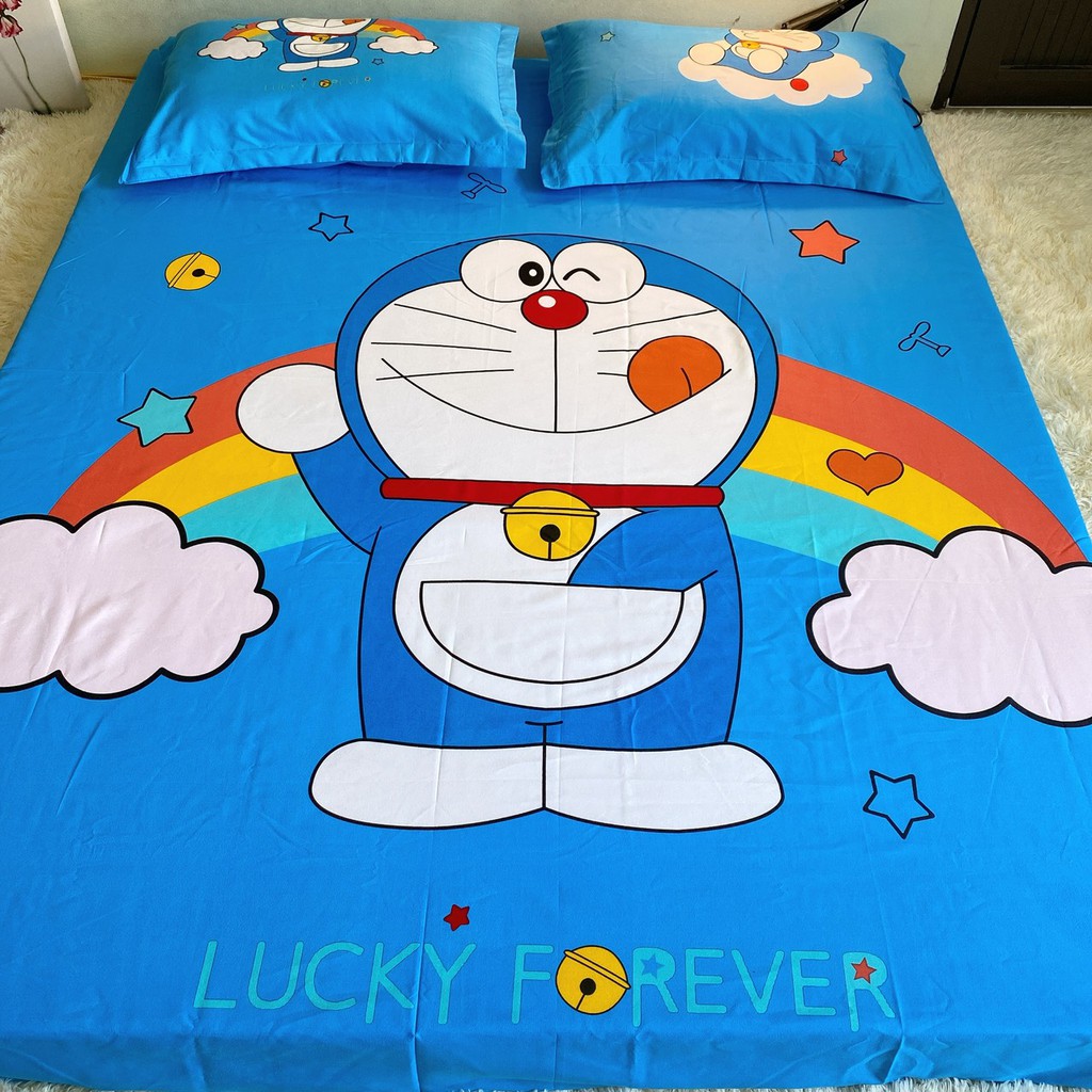 Bộ Ga Gối 3 Món Cotton Tina - Doraemon Cầu Vồng