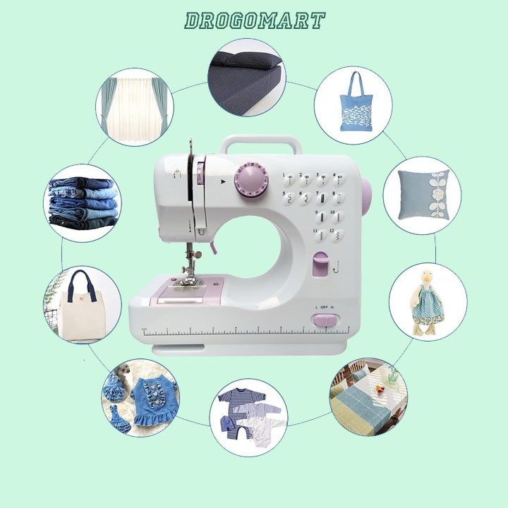 Máy May Mini Gia Đình UFR 505 - Máy Khâu Mini Gia Đình 12 Đường May, Có Vắt Sổ, May Được Vải Thun Kèm Chân Vịt