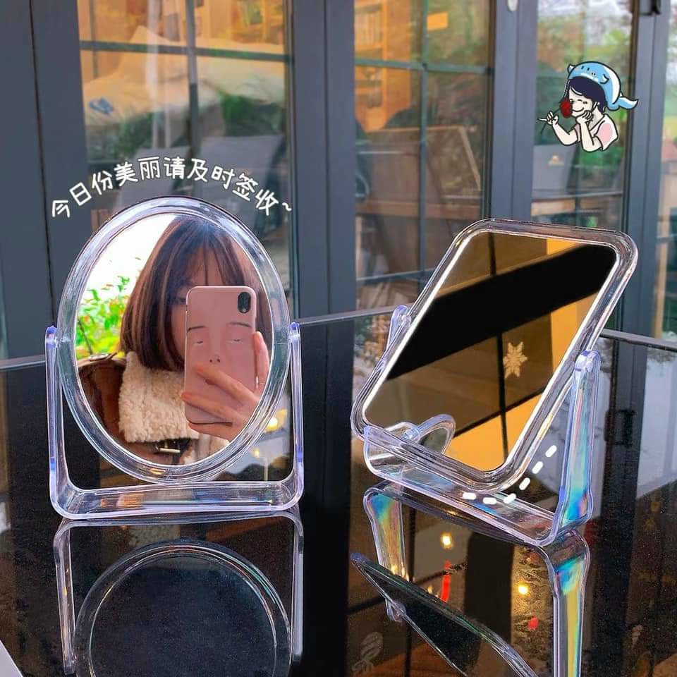 Gương Để Bàn Trang Điểm Trong Suốt 2 Mặt Xoay 360 Độ Phong Cách Hàn Quốc HGVN