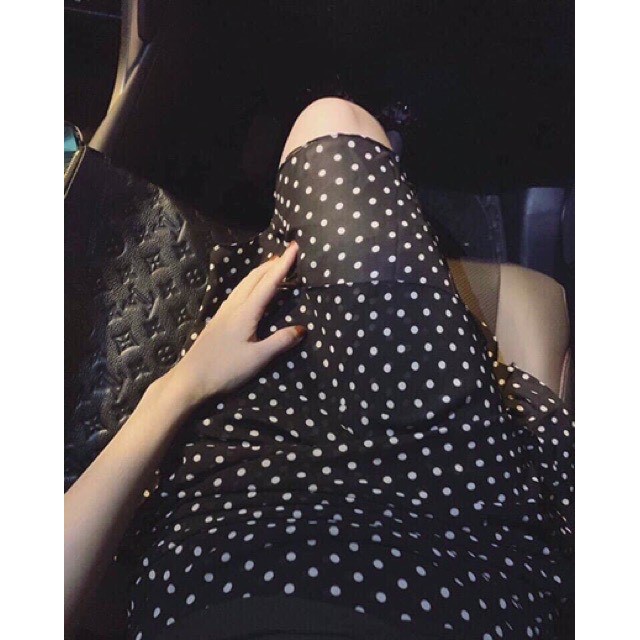 (Size S &lt;48kg) CHÂN VÁY CHẤM BI A NHÚN TẦNG cho Nữ - Chân váy ngắn chấm bi màu đen