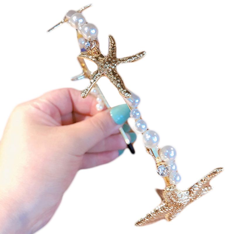 ✿ Băng Đô Cài Tóc Đính Hạt Ngọc Trai Và Sao Biển Phong Cách Vintage Xinh Xắn Cho Nữ