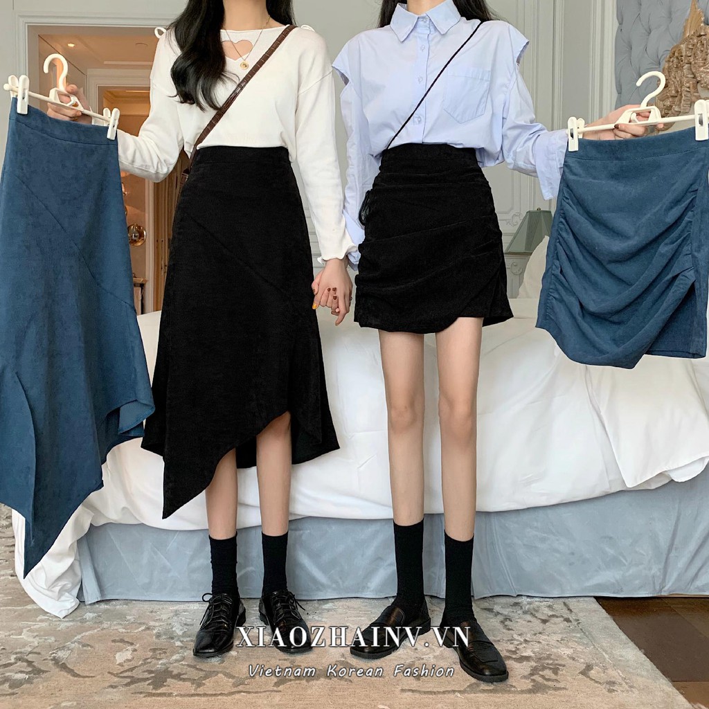 Xiaozhainv Chân váy Midi lưng cao màu đen phong cách Hàn Quốc | BigBuy360 - bigbuy360.vn