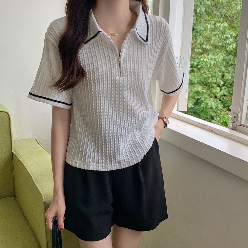 SUXI Áo polo ngắn tay dáng rộng màu trơn đơn giản thời trang hè cho nữ | BigBuy360 - bigbuy360.vn