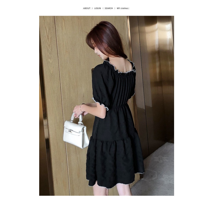 Đầm Chiffon Cổ Vuông Tay Phồng Họa Tiết Sọc Caro Phong Cách Pháp Hàng Mới 2022