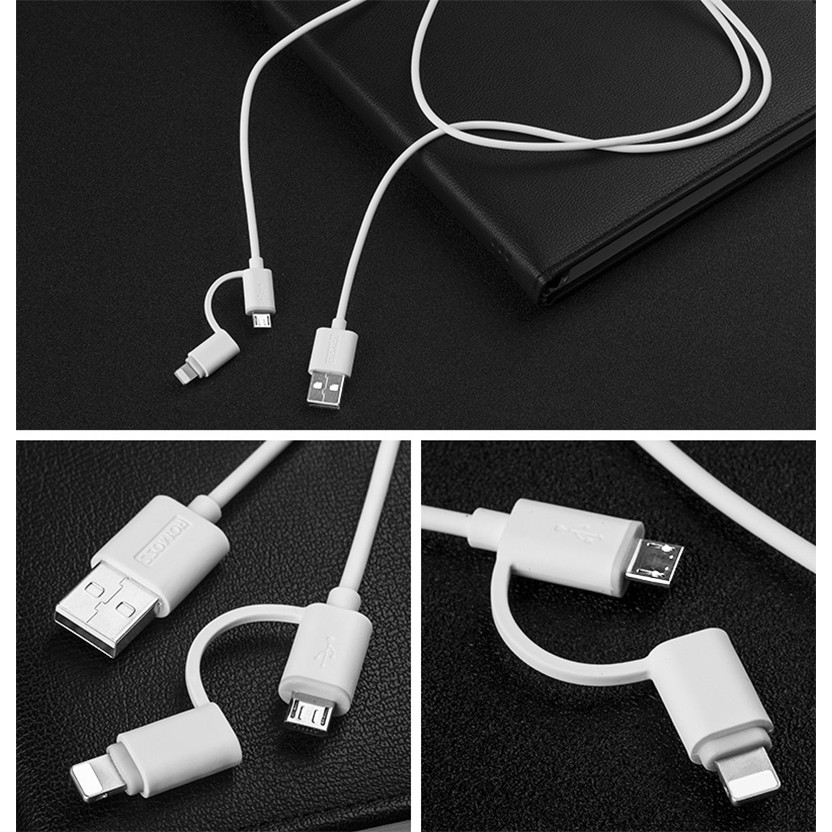 Cáp sạc 2-in-1 Lightning &amp; Micro USB Romoss CB20 (Trắng) - Hãng phân phối chính thức