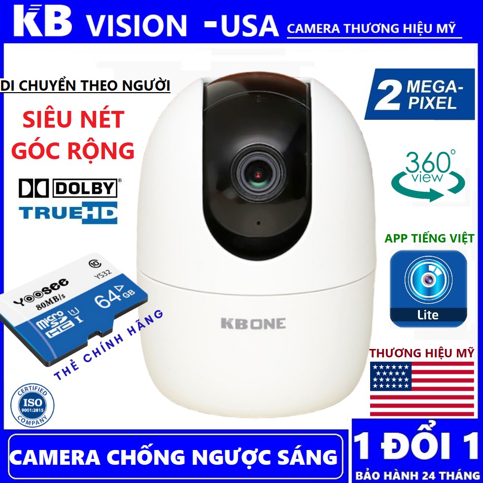 Camera KBONE 2.0 MPX Xoay 360° Chính Hãng KBVISION - Tiếng Việt  - Di Chuyển Theo Người - Bảo Hành 24 Tháng