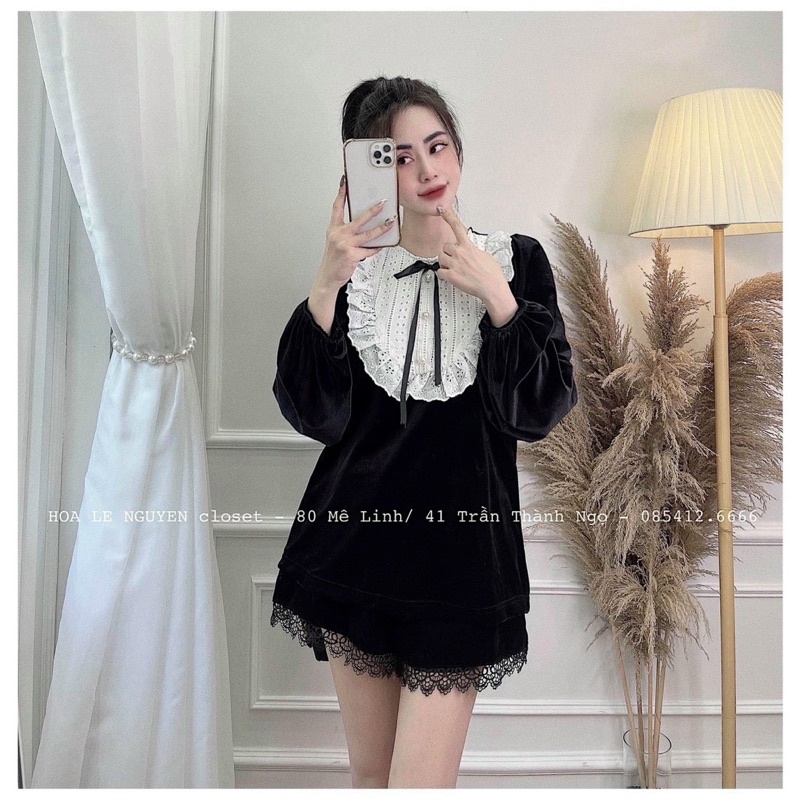 [Freeship] Áo nhung l1 phom to tay bồng cực đẹp phối ren | BigBuy360 - bigbuy360.vn