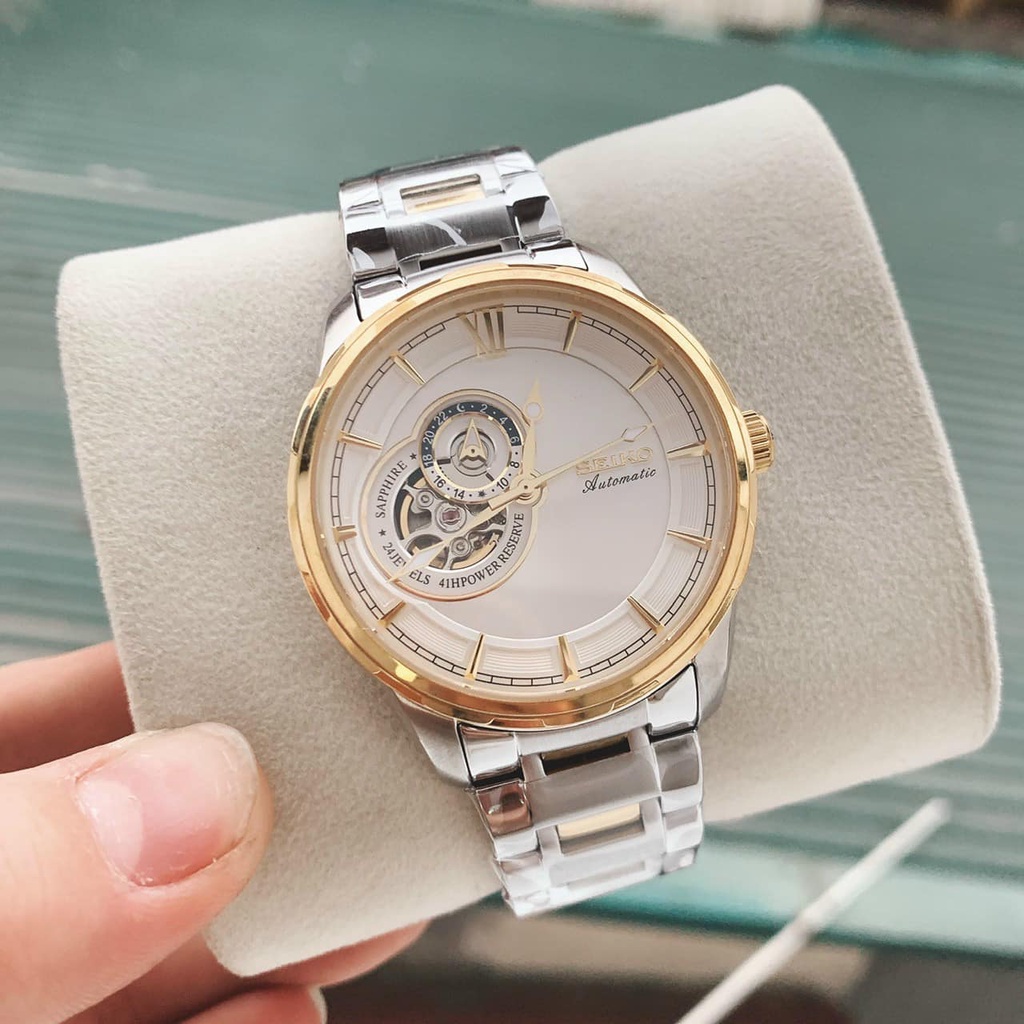 Đồng hồ Nam seiko hở mặt 4kim 24h chạy cơ automatic nhiều màu máy Nhật size 40mm dây kim loại vỏ vàng