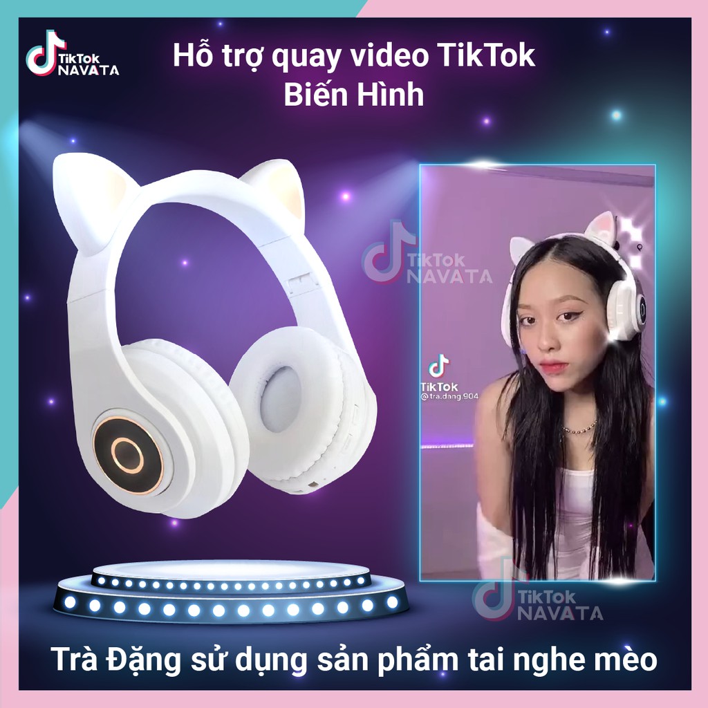 Tai nghe mèo Tiktok Bluetooth 5.1 - Phụ kiện đáng yêu để quay video TikTok