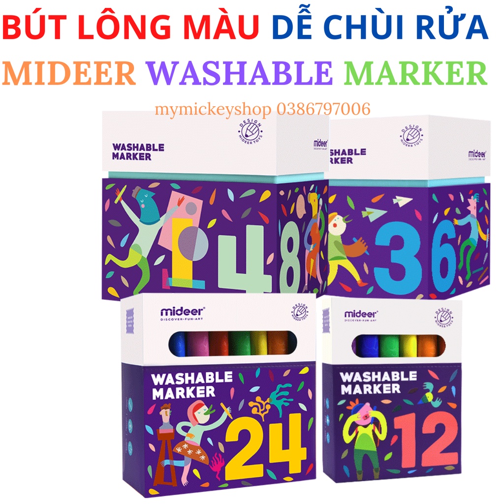 Bút lông màu an toàn dễ dàng chùi rửa chính hãng Mideer Washable Marker 36 màu My Mickey Shop