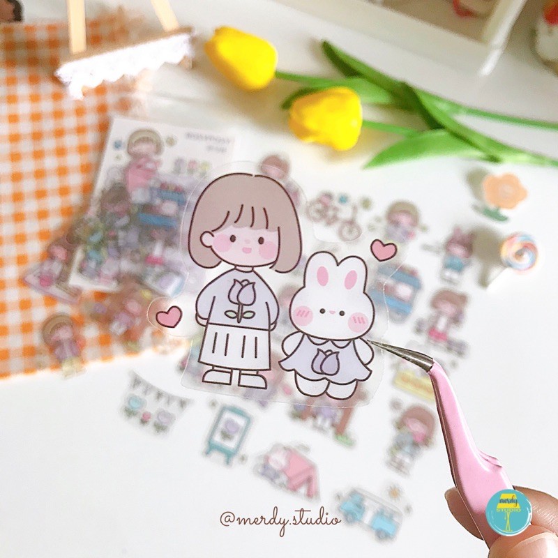 Túi 40 sticker cute dán trang trí hoạt hình vui nhộn