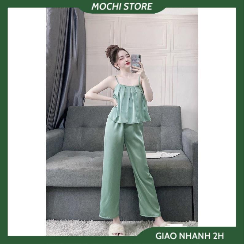 Đồ Lụa Mặc Nhà, Đồ Bộ Nữ Đồ Ngủ Áo Dây Nhún Ngực Quần Dài Chất Lụa Satin Fill Màu Form Rộng Rãi Sang Trọng Kín | BigBuy360 - bigbuy360.vn