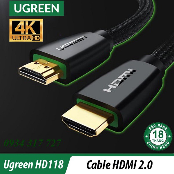 Cáp HDMI 2.0 UGREEN HD118 hỗ trợ 3D/4K 2M 40410  nhà phân phối chính hãng