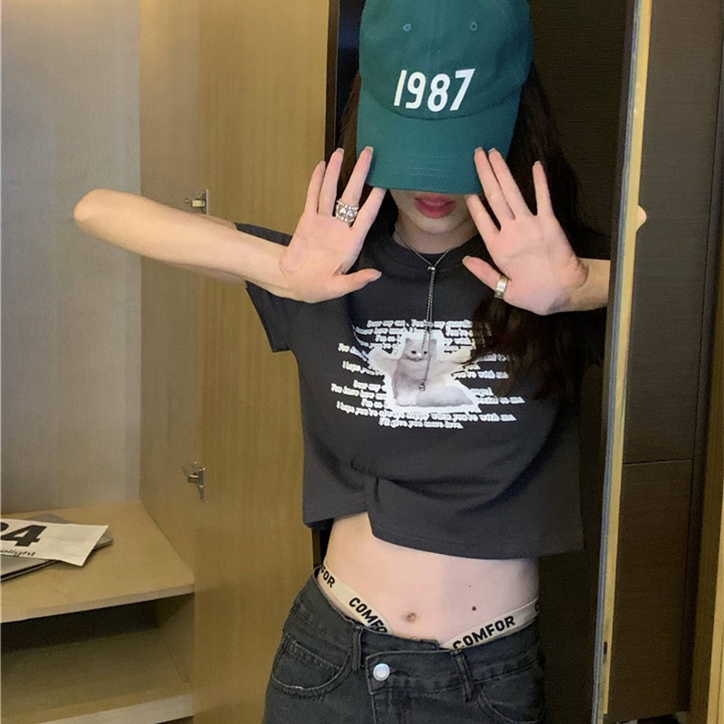 Áo Croptop Tay Ngắn Thiết Kế Ôm Sát Tôn Dáng