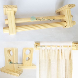 Bộ Chốt gỗ treo rèm đôi (2 lỗ treo) từ gỗ thông làm pát treo sào (2 cái) - Phụ kiện treo mành vintage