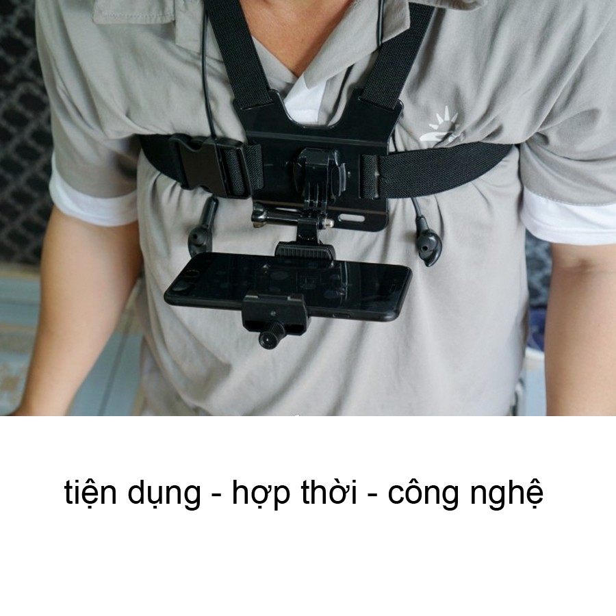 BỘ dây đeo kẹp điện thoại,GO PRO trước ngực ,quay clip, camera hành trình (hình thật có video)