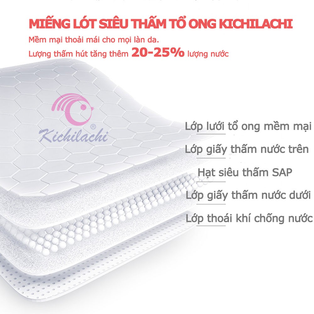 Miếng lót thấm sữa Kichilachi 108 miếng, tấm lót thấm sữa mẹ 3D siêu mịn chống tràn