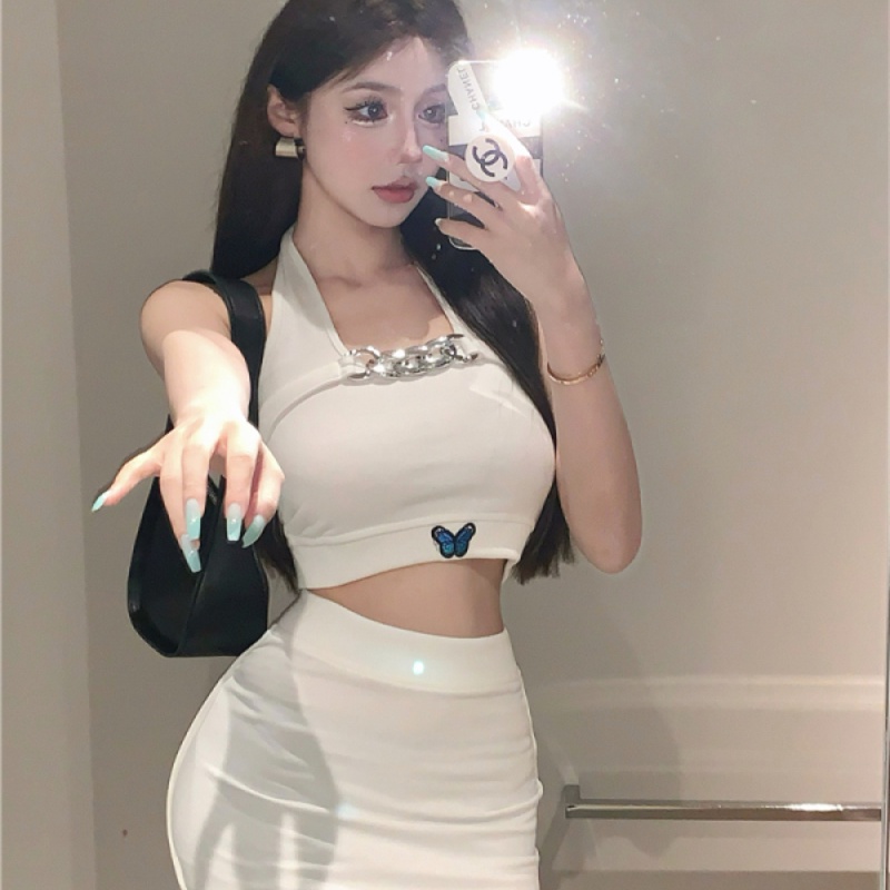 Bộ Áo Crop Top + Chân Váy Xẻ Tà Thời Trang Mùa Hè Gợi Cảm Cho Nữ