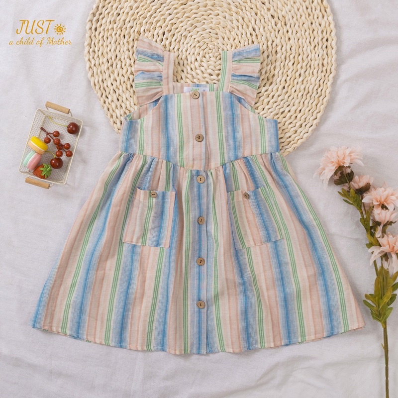 Váy cho bé gái, váy 2 Dây chun  Smocking ngang ngực, buộc nơ vai xinh xắn