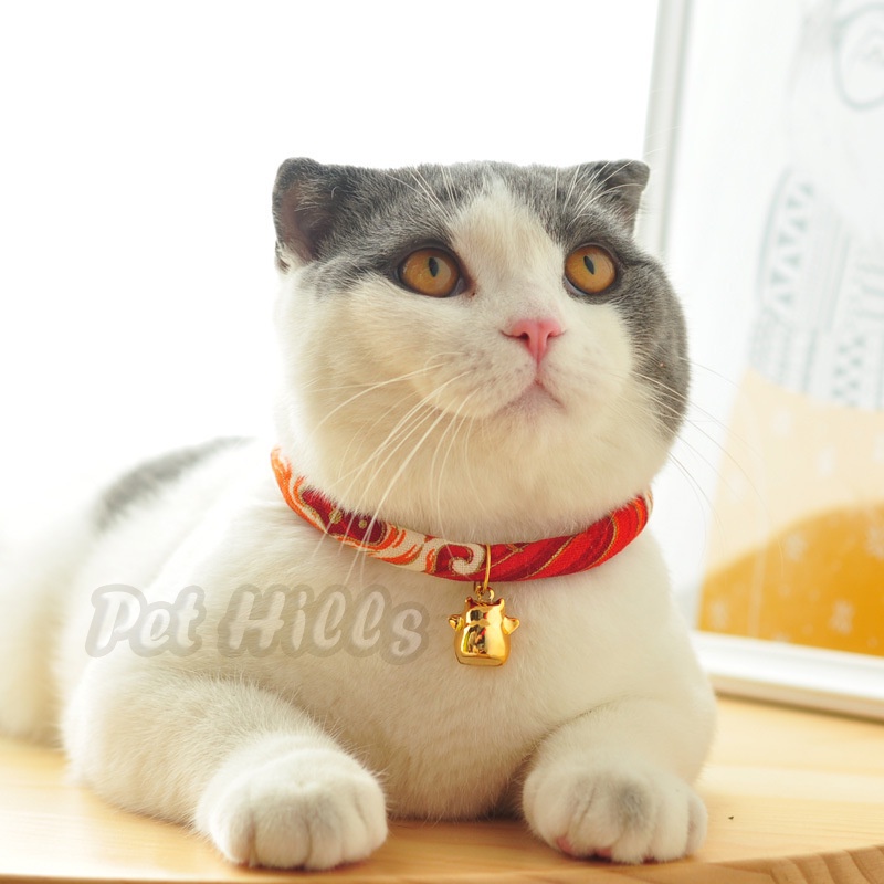 Vòng cổ cho mèo phong cách Nhật Bản - Vòng cổ cho thú cưng kèm chuông mèo thần tài