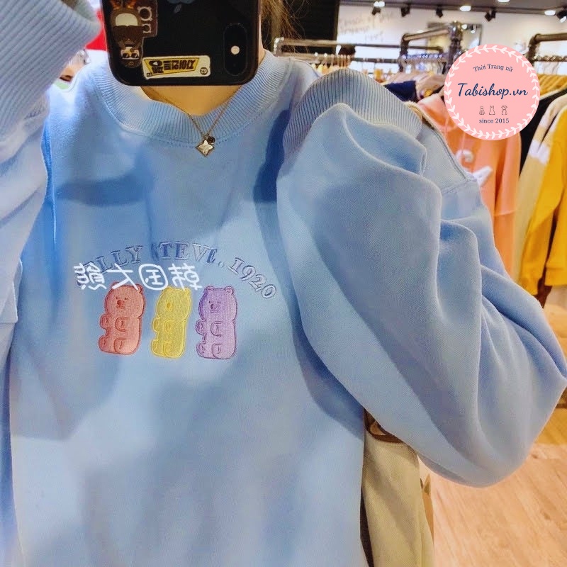 Áo sweater nữ cổ tròn hình gấu Tabishop áo hoodie nỉ form rộng  phong cách ulzzang Hàn Quốc siêu xinh