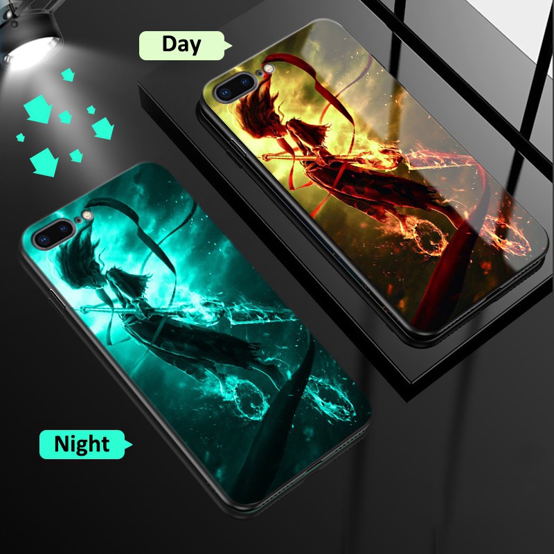 Ốp điện thoại cứng hiệu ứng dạ quang in hình Naruto dành For iPhone 7 Plus iPhone 8 Plus iPhone 11 11 Pro Max Sasuke Night Glow Tempered Glass Shockproof Covers