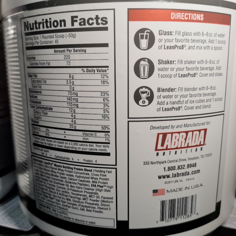 LABRADA LEAN PRO 8 HỦ 2,3 KÝ 45 LẦN DÙNG - LEAN BODY - Protein Trãi Dài - TĂNG CƠ GIẢM MỠ - CHÍNH HÃNG BBT