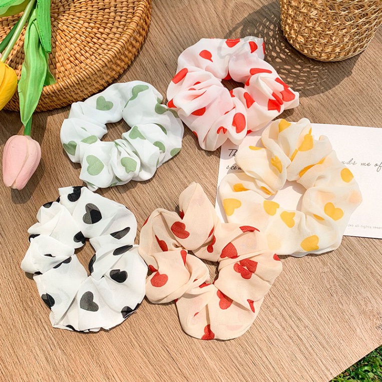 Dây buộc tóc thun cột tóc vải nơ hình trái tim scrunchies xinh xắn phong cách hàn quốc dành cho nữ 8