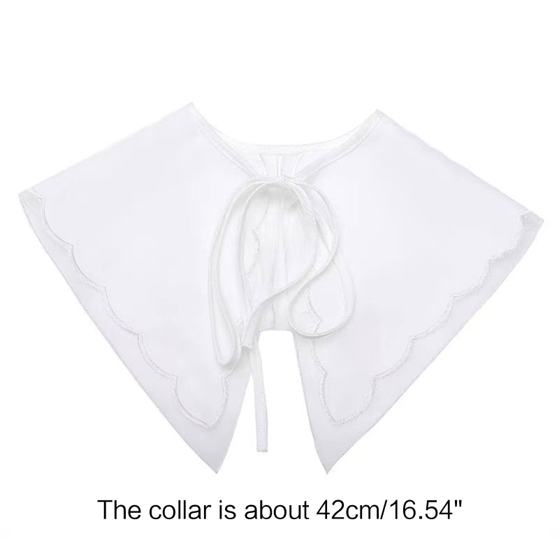 Khăn Choàng Cổ Bằng Vải Organza Trắng Thêu Họa Tiết Thắt Nơ Có Thể Tháo Rời Thanh Lịch Cho Nữ