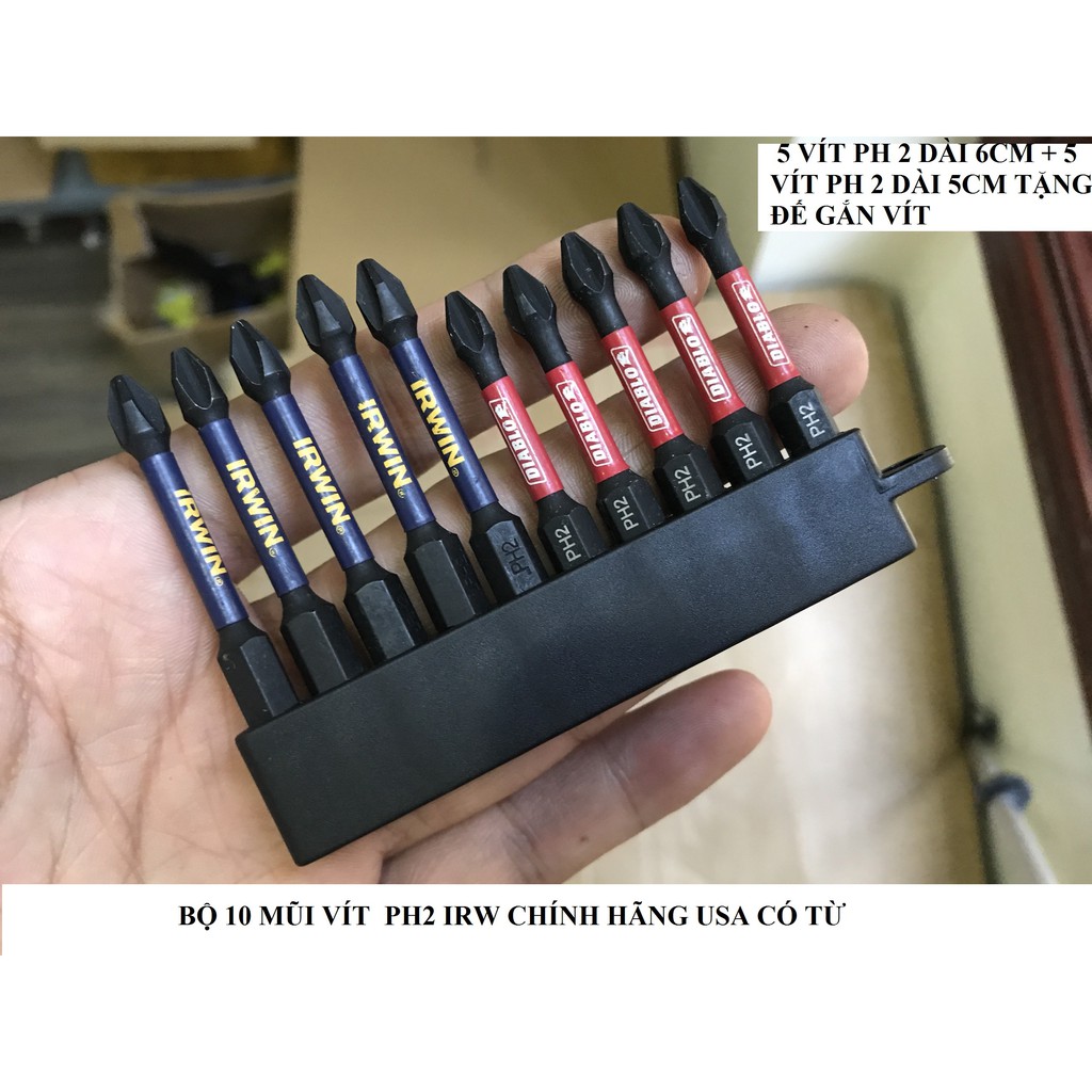 Bộ 10 Mũi Vít Mỹ Chính Hãng Hàng Nhập PH2