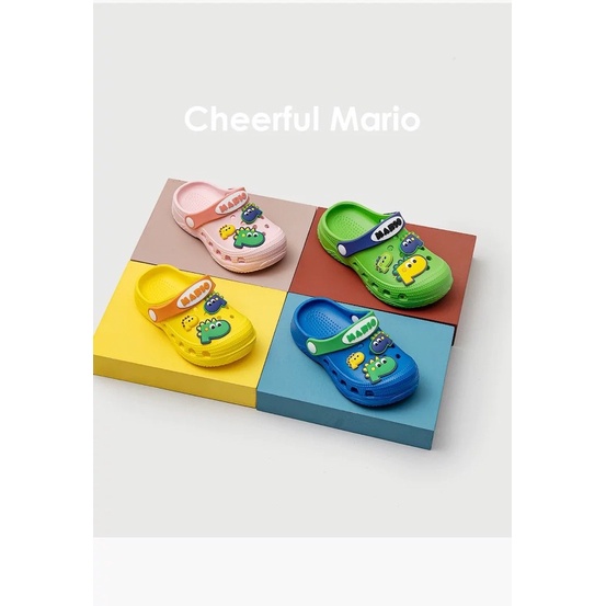 Dép Cho Bé, Dép cross Cheerful Mario icon Dino siêu êm chống trơn trượt cho bé từ 1-5 tuổi