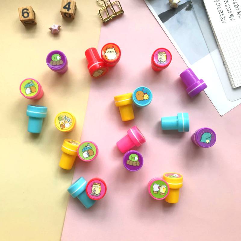 Con Dấu Nhựa Thỏi Son lời khen thưởng đóng dấu stamp cho bé 5Pcs San-X SUMIKKO GURASHI Round Multicolor Fun 5 Pcs Cute Animal Child DIY Scrapbook Kids Stamp Cartoon Rubber Stamps Scrapbooking Reward Toy gift