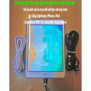 Cáp sạc bọc dù 2m giá rẻ, bền đẹp, hỗ trợ kết nối dữ liệu Lightning, MicroUSB