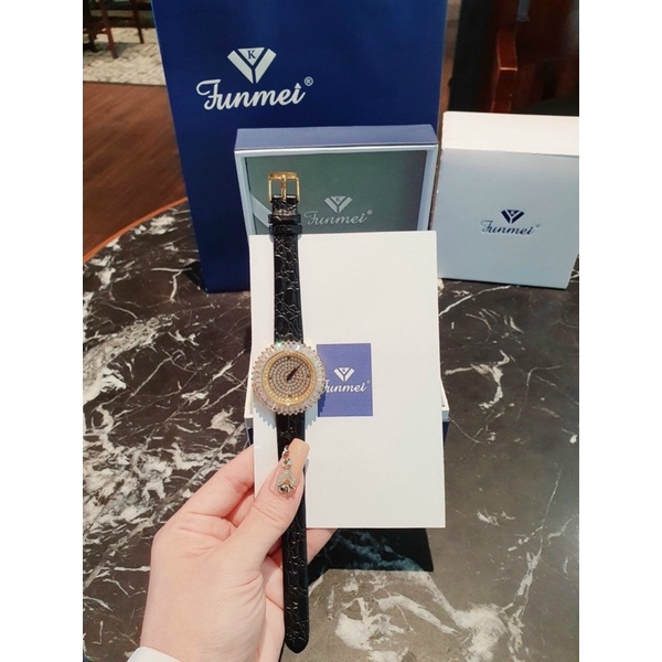 Đồng hồ nữ FUNMEI dây da chính hãng máy Nhật Miyota đính đá swarovski chắc chắn full box thẻ bảo hành 12 tháng