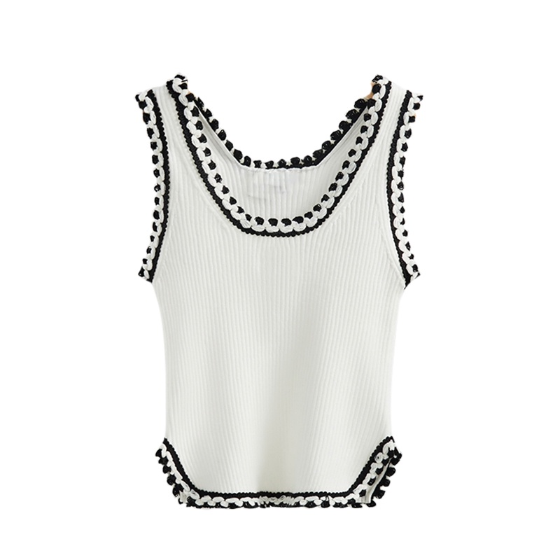 Áo kiểu croptop SUXI dệt kim cổ chữ U không tay phong cách vintage thời trang mùa hè cho nữ