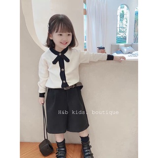 Set áo zip nơ +quần lửng bé gái