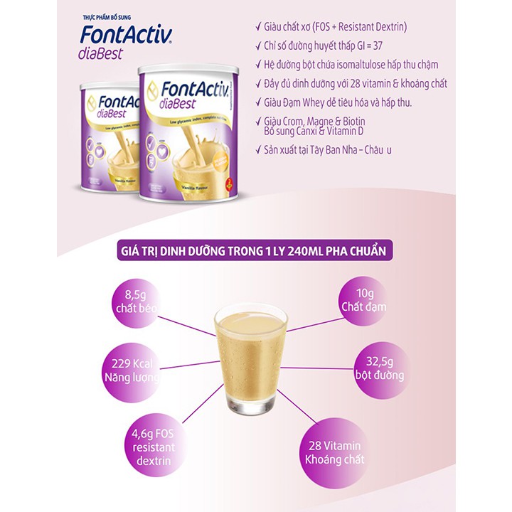 Sữa FontActiv Diabest (Tây Ban Nha) sữa bổ sung dinh dưỡng cho người tiểu đường, đái tháo đường, béo phì
