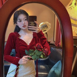 Áo sơ mi nhung tay dài dáng ôm thời trang xuân thu cho nữ