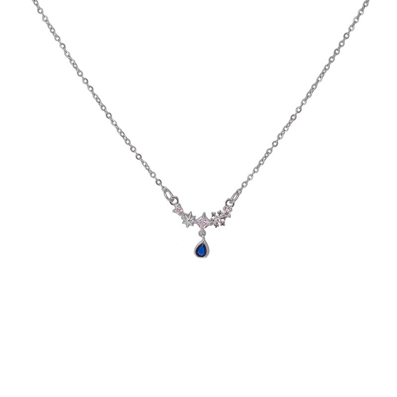 Vòng cổ Bạc Mặt Hình Giọt Nước Đính Đá Xanh Dương Phong Cách Hàn Quốc Sang Trọng Thời Trang Cho Nữ