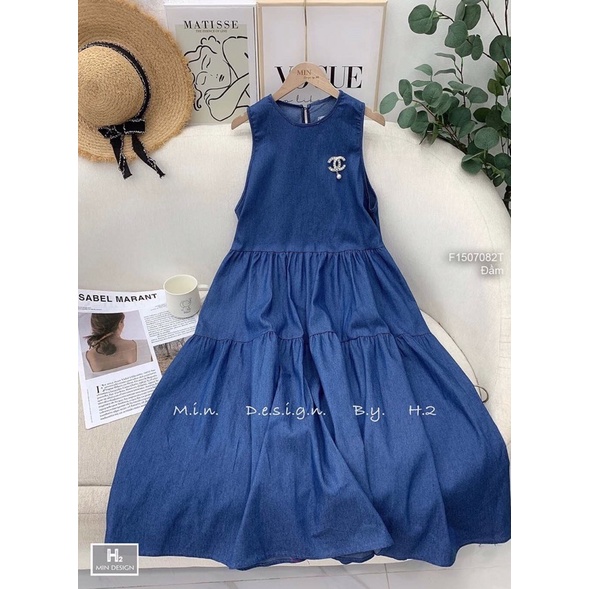 Đầm jean cổ bẻ dáng dài xẻ tà trước