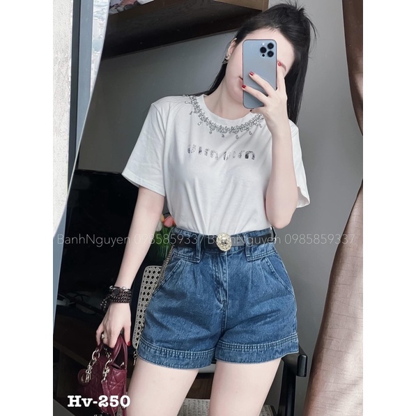 Áo phông miumiu đính đá full cổ