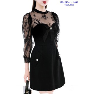 Đầm Suông Tay Dài Phối Ren