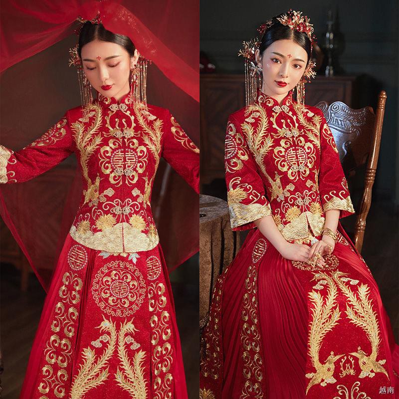 ✚✉Váy cưới mùa đông mới của cô dâu Xiuhefu phong cách Trung Quốc mỏng và hợp khí quyển Bánh mì nướng cỡ lớn thu