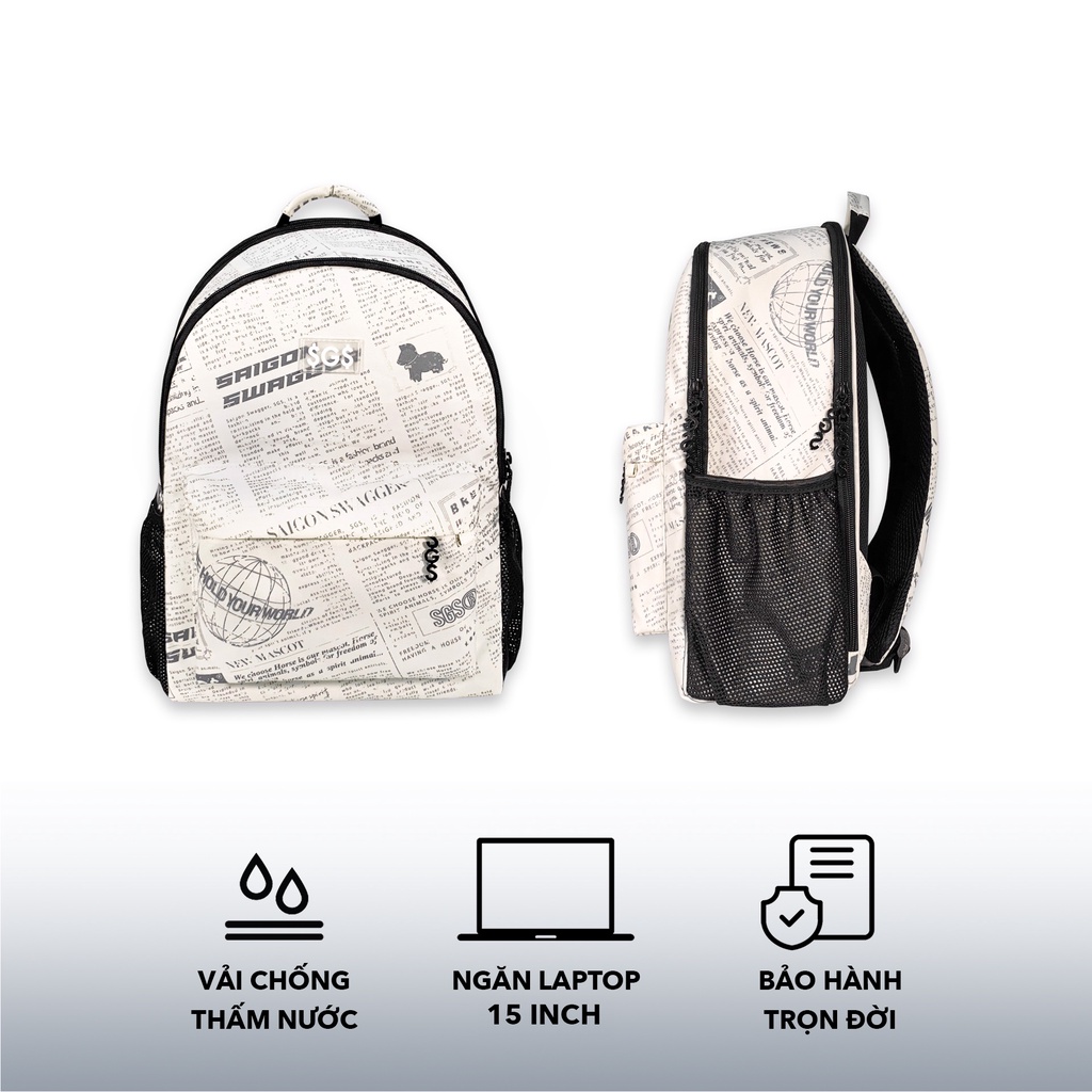 Balo Họa Tiết Báo SAIGON SWAGGER® SGS Journal Backpack-Ngăn Chống Sốc Laptop 15'