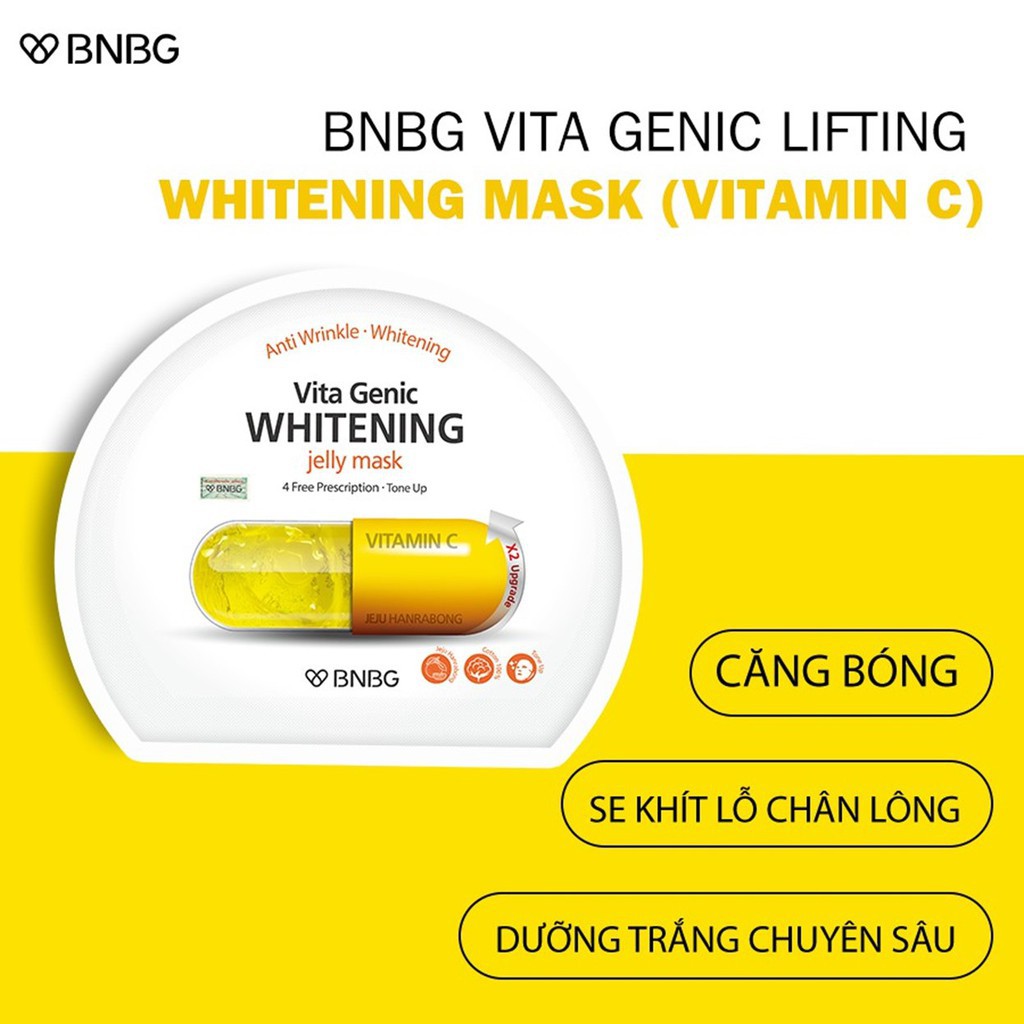 Mặt Nạ Giấy BNBG Whitening Dưỡng Trắng Và Làm Đều Màu Da BNBG Vita Genic Whitening Jelly Mask 30ml (Vàng)