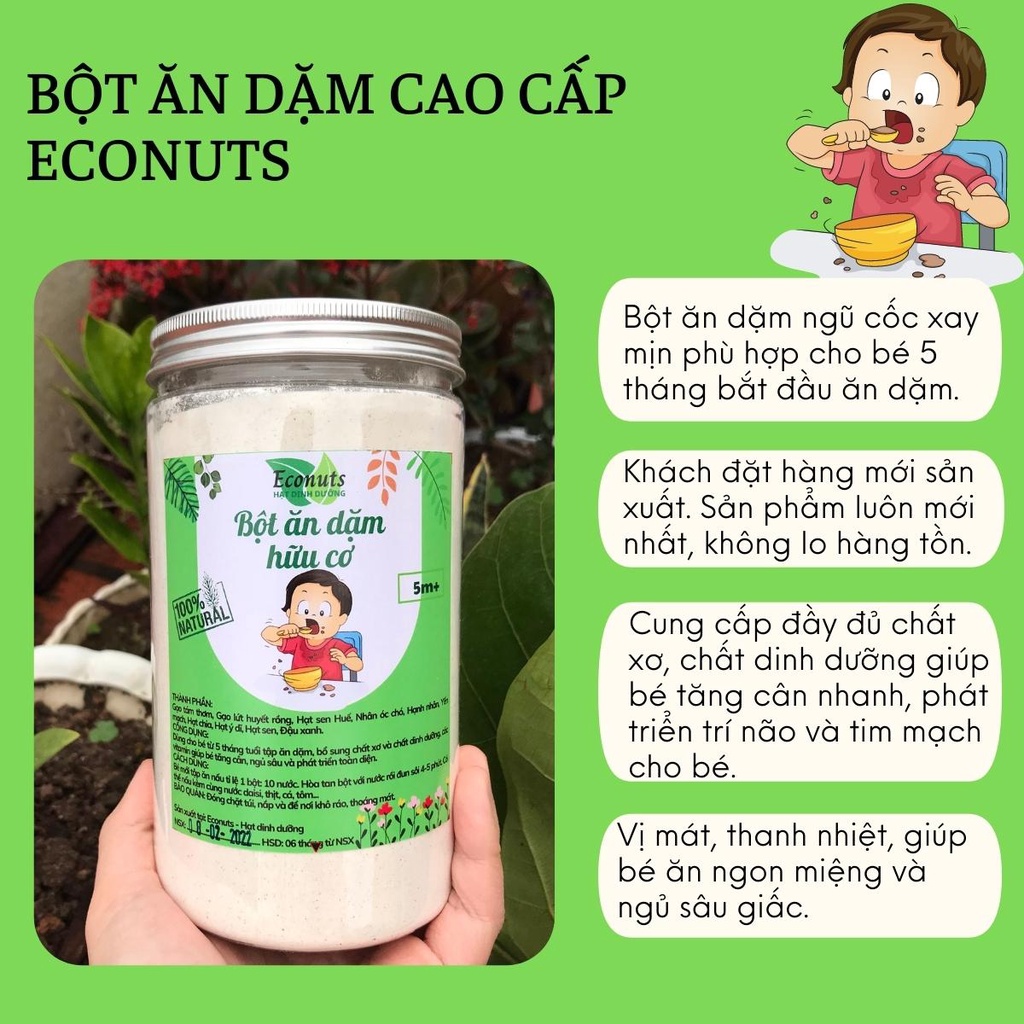 Bột gạo ăn dặm cho bé ECONUTS, bột ngũ cốc ăn dặm truyền thống dinh dưỡng 100% hữu cơ