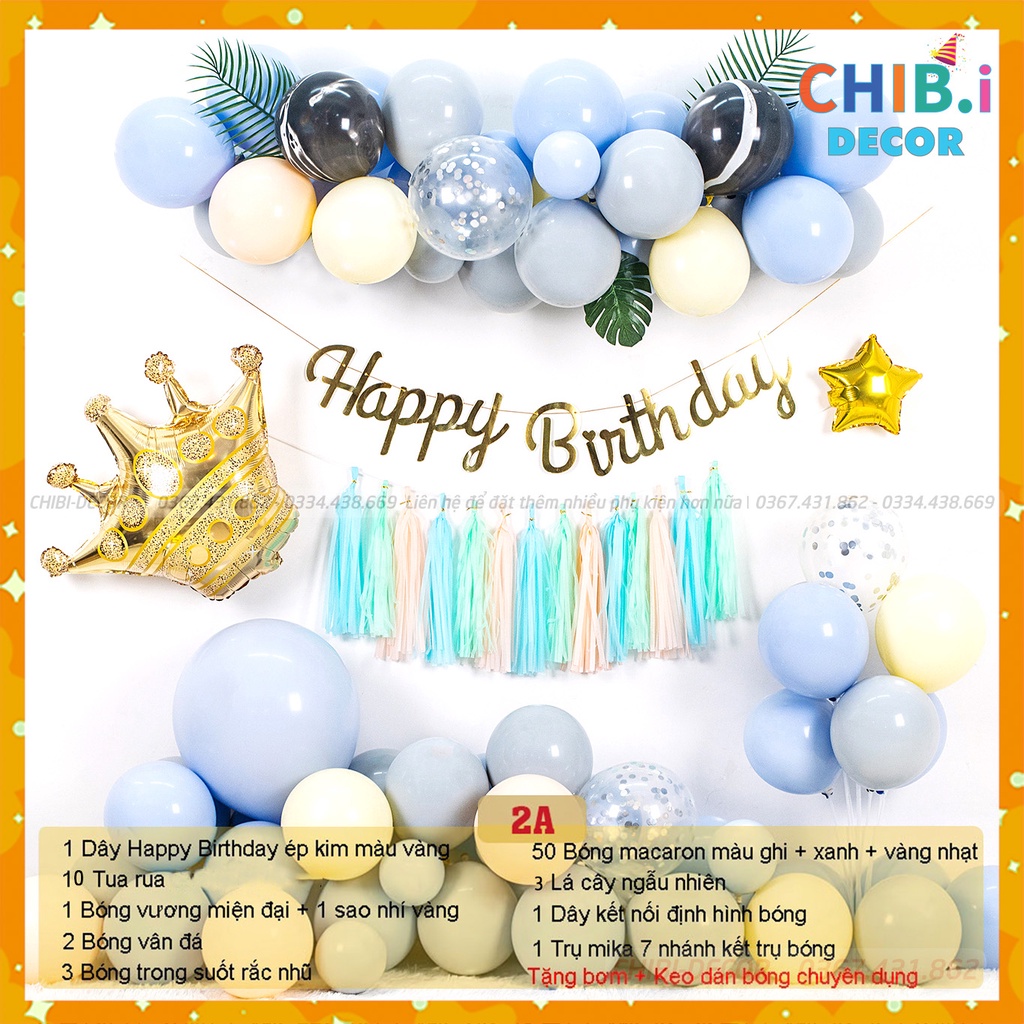 Combo set bóng bay trang trí sinh nhật, trang trí thôi nôi, đầy tháng bé trai bé gái-TRANG TRÍ SINH NHẬT CHIBI DECOR 2A